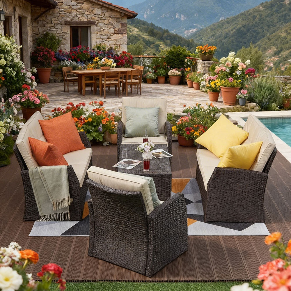 Furniture One 6 Seater Brown Rattan Garden Furniture Set Image 4