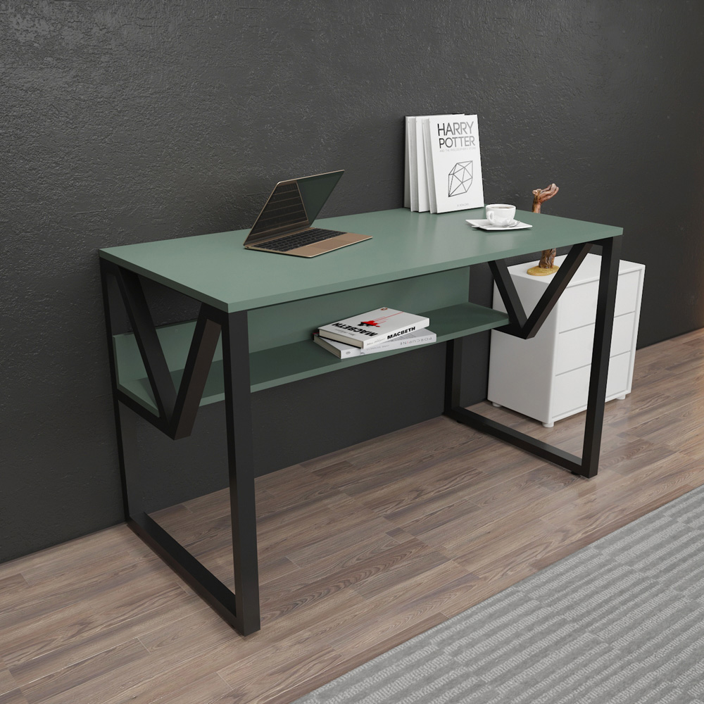 Decorotika Lona Single Shelf Study and Writing Desk Green and Black Image 5