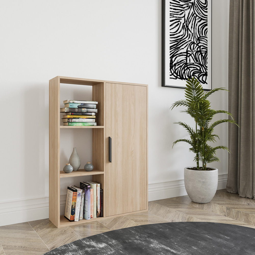 Decorotika Patrick Single Door 3 Shelf Oak Bookcase Image 3