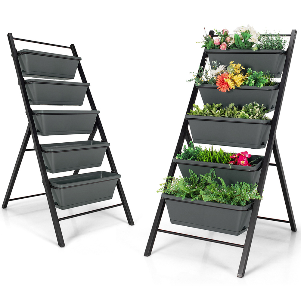Costway 5 Tier Black Freestanding Garden Raised Planters Image 4