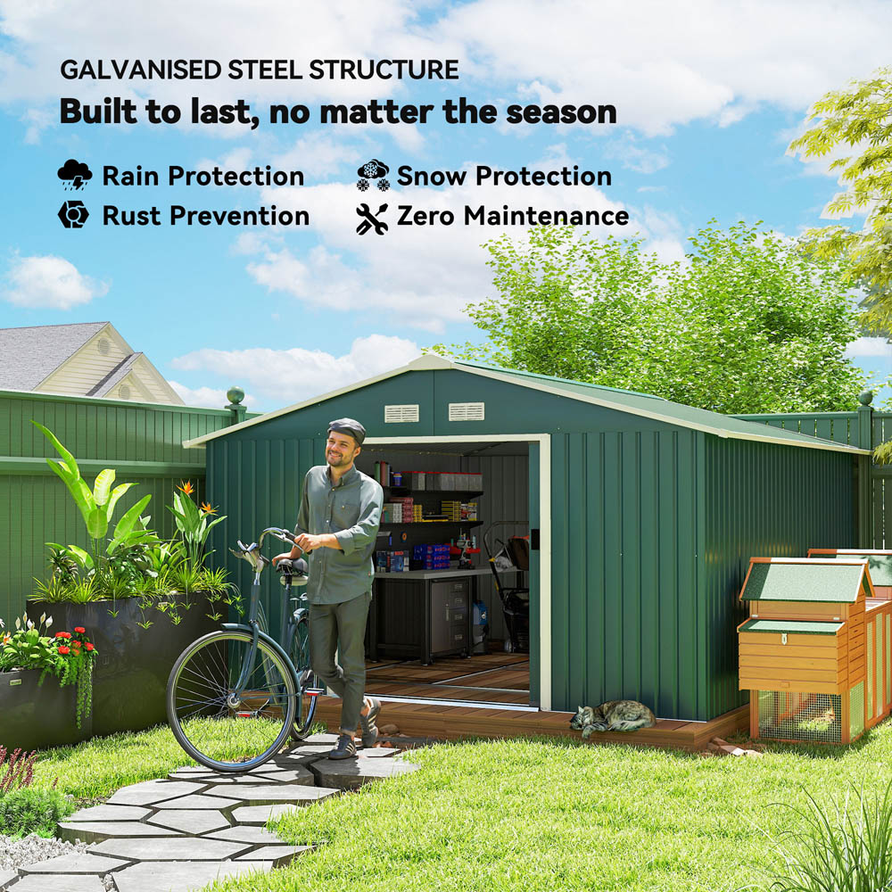 Outsunny 13 x 11ft Green Metal Apex Garden Shed Image 3