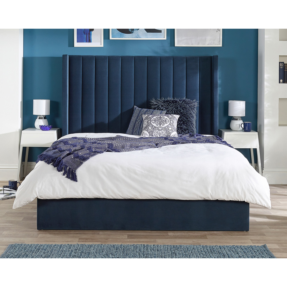 Aspire Helix King Size Blue Velvet Ottoman Bed Image 4