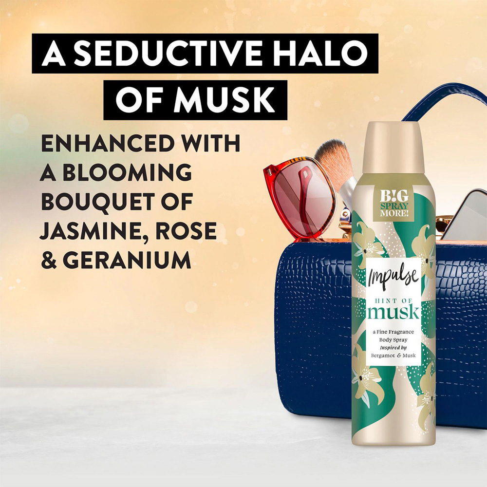 Impulse Hint of Musk and Blend of Natural Scents Body Spray Deodorant 150ml 6 Pack Image 6