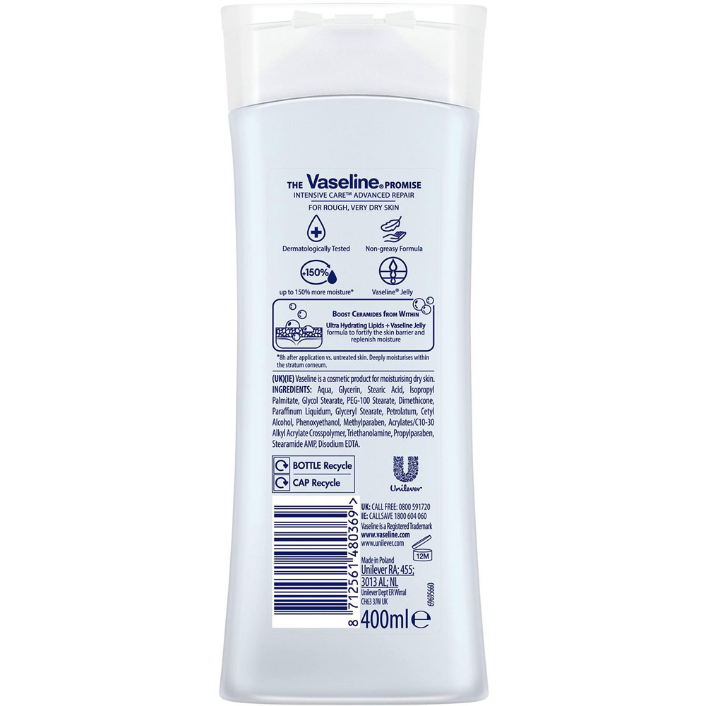 Vaseline Intensive Care Advanced Repair Fragrance Free Body Lotion 400ml 10 Pack Image 3