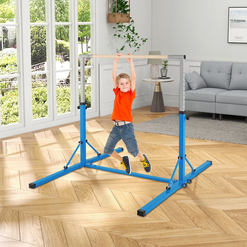 Costway Blue Kids Foldable Gymnastics Bar Image 2