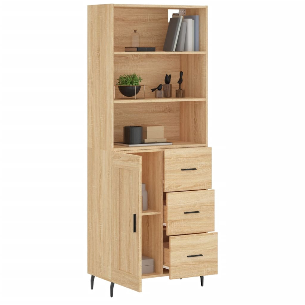 vidaXL Single Door 3 Drawer 3 Open Shelf Sonoma Oak Highboard with Metal Legs Image 3