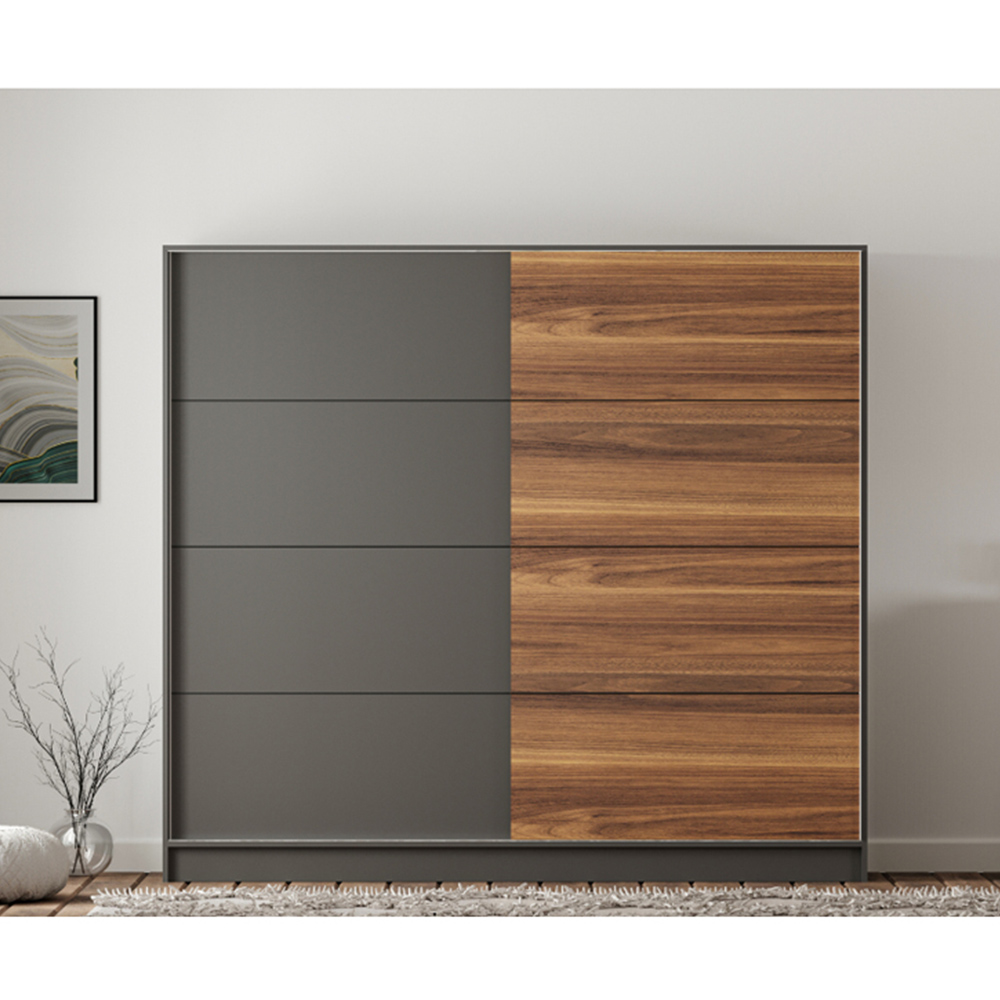 Evu MILANO XL Sliding Door Walnut and Anthracite Wardrobe Image 5