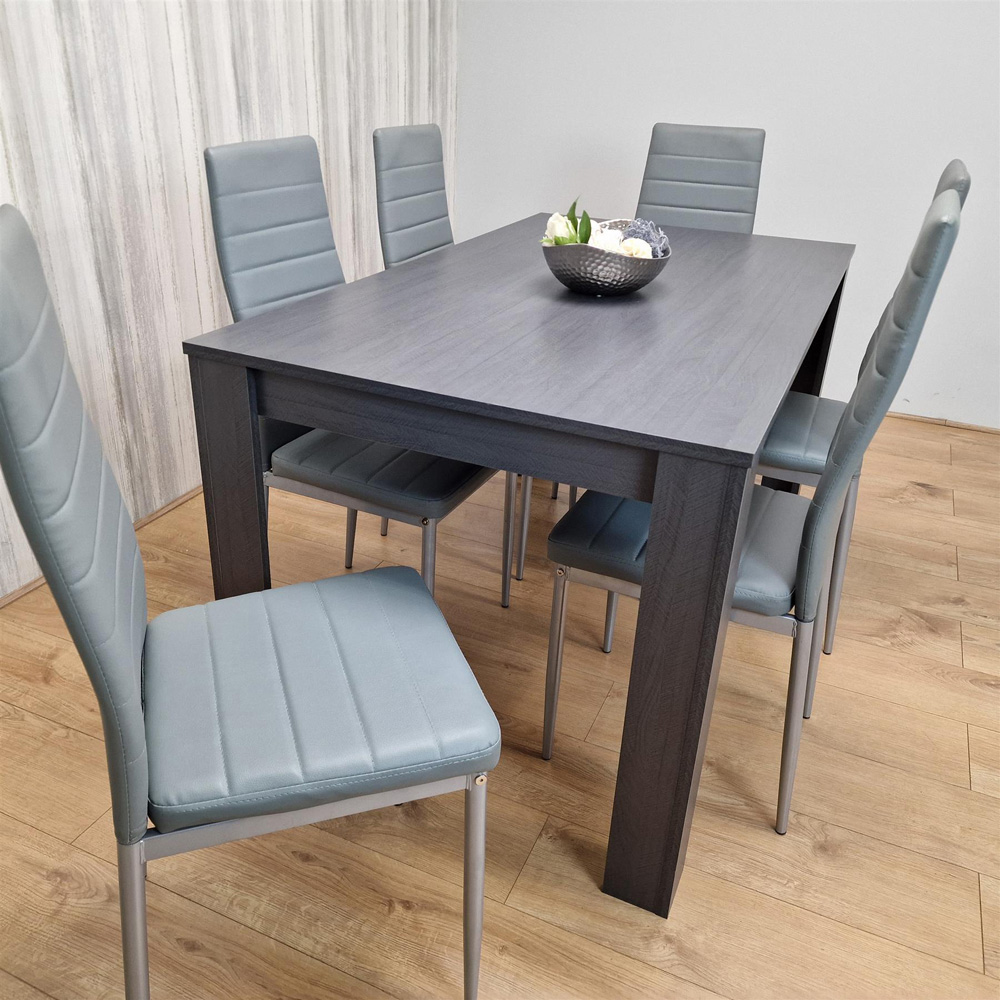 Kosy Koala 6 Seater Wood and Leather Dining Table Set Grey Image 2