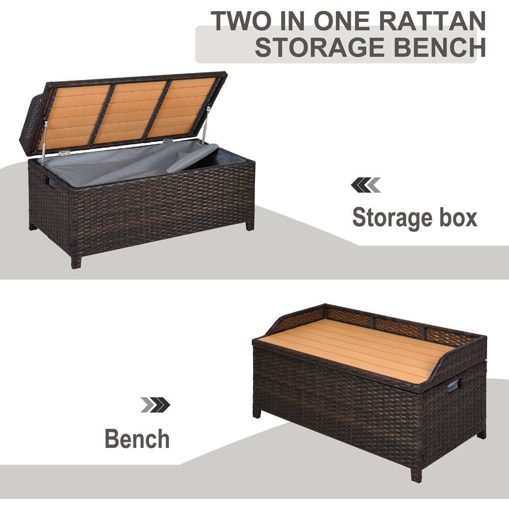 Outsunny 2 Seater Storage Bench with Brown Cushion Image 6