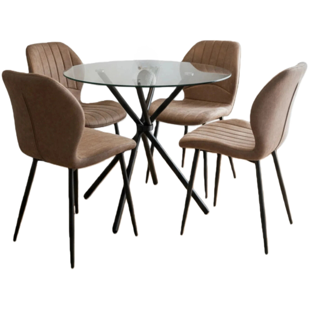 Indoor Living New York 4 Seater Tan Jaydn Leather Dining Table Set Image 2