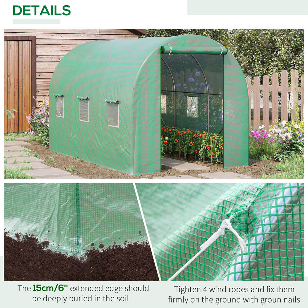 Outsunny Green PE 6.5 x 11.5ft Walk In Polytunnel Greenhouse Image 6