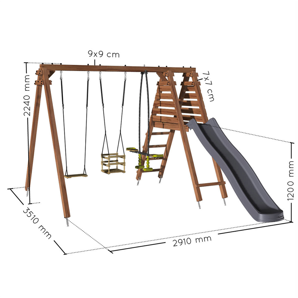 Soulet Trefle Kids Wooden Triple Swing Set with Slide Image 9
