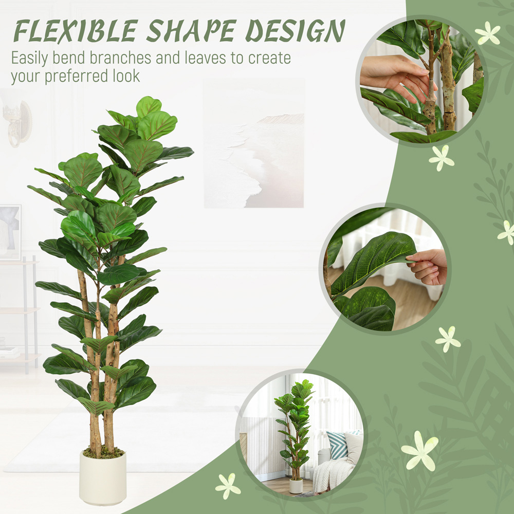 Portland Fiddle Leaf Fig Artificial Tree in Pot with Solid Wood Trunks 5ft Image 7