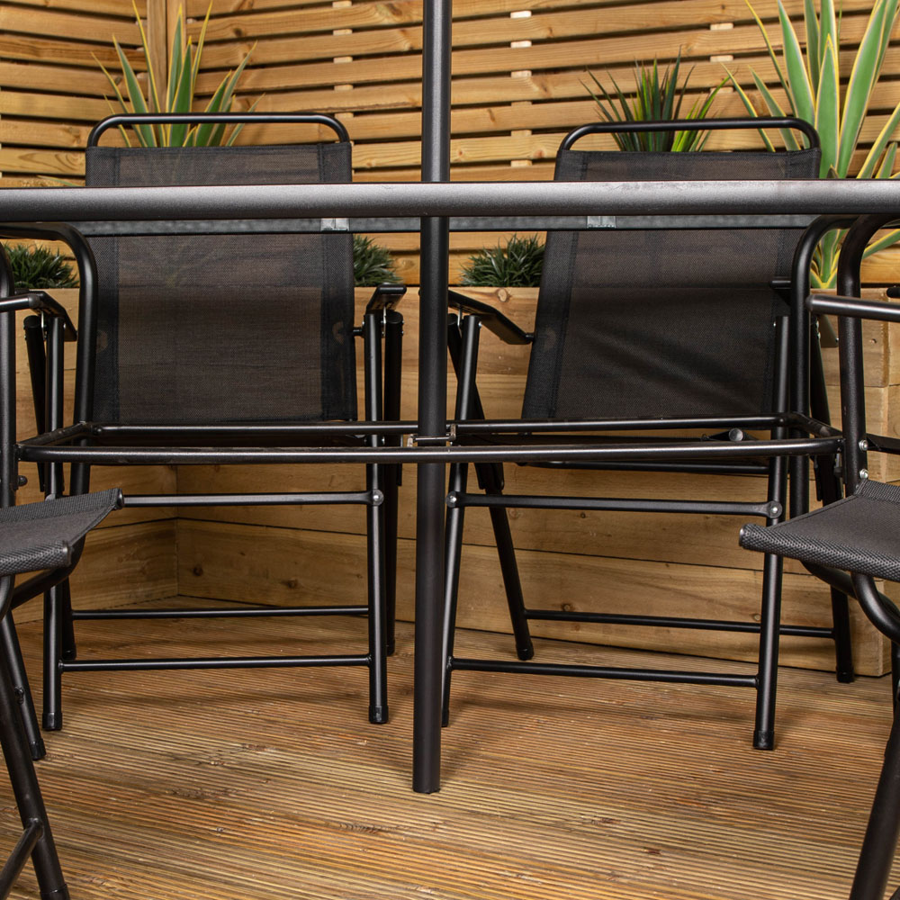 Samuel Alexander 6 Seater Patio Dining Set Black with Parasol Image 6