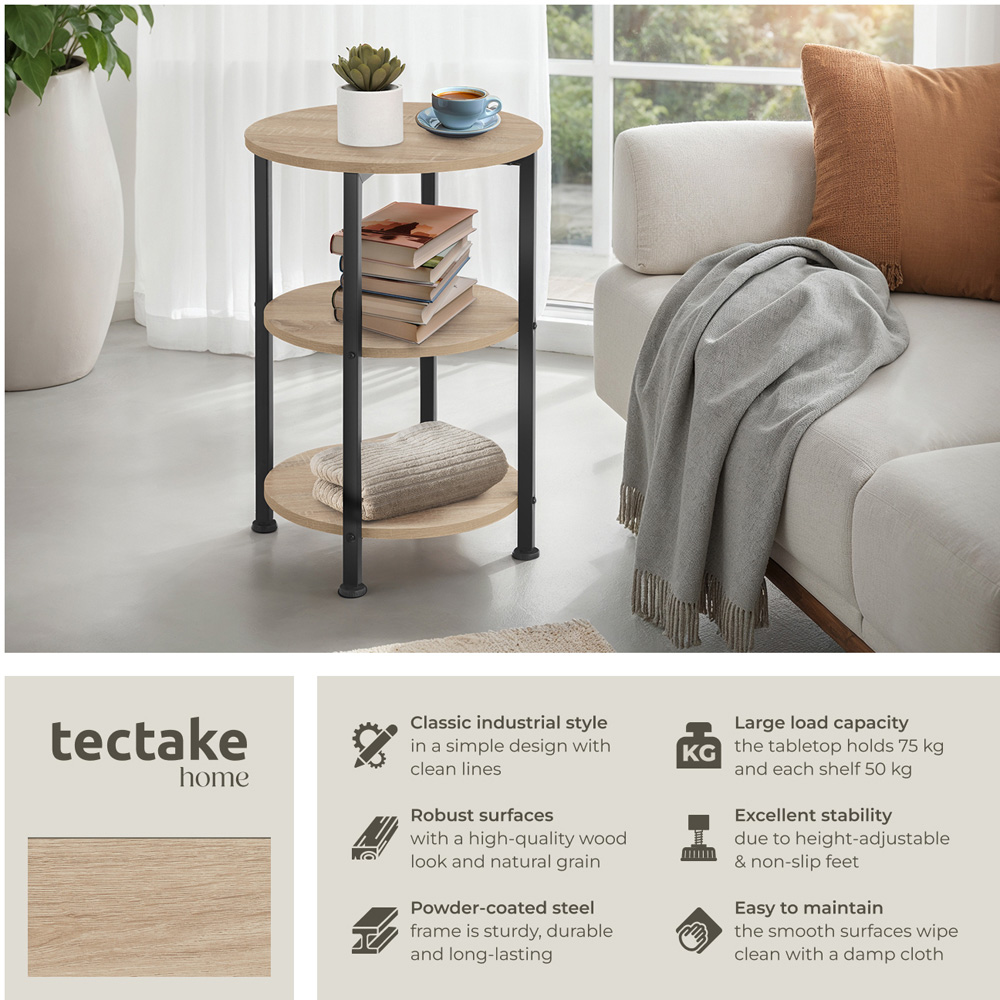 Tectake Colchester 2 Shelf Sonoma Oak Round Bedside Table Image 3