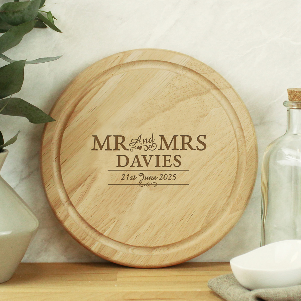 Personalised Memento Personalised Mr and Mrs Round Chopping Board Image 2