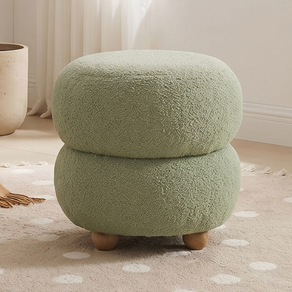 Living and Home Green Teddy Fleece Double Layer Round Footstool Image 1