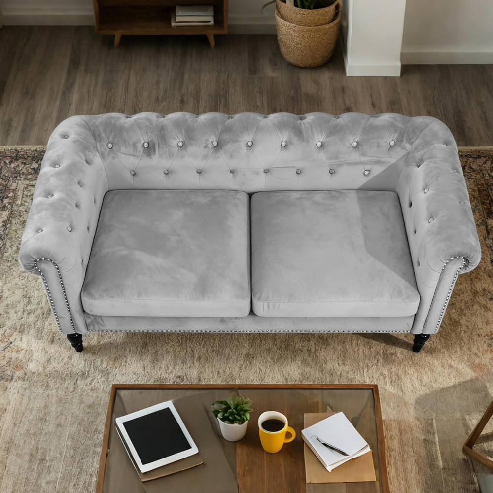 Alivio 2 Seater Grey Solid Wood Nailhead Trim Button Tufted Sofa Image 4