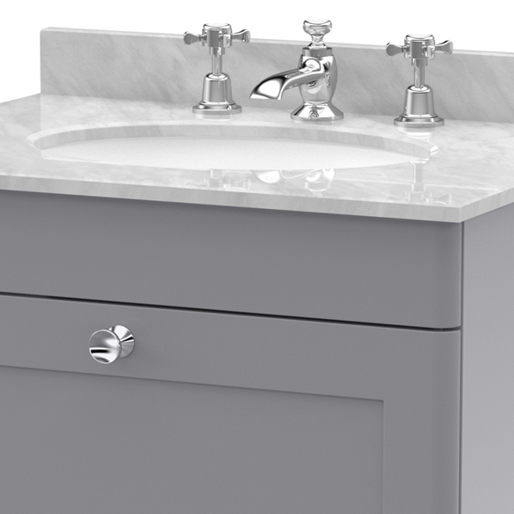 nuie Classique Single Drawer Satin Grey Wall Hung Unit and 3 Tap Hole Marble Basin 600mm Image 2