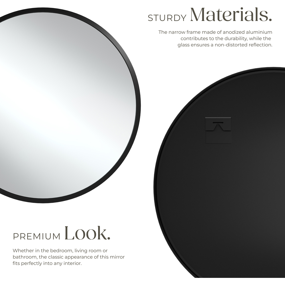 tectake Fiona Black Aluminium Frame Round Wall Mounted Mirror 80cm Image 6