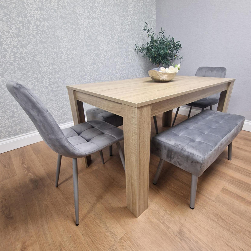 Kosy Koala 6 Seater Dining Set with Bench Oak Effect and Grey Velvet Image 1