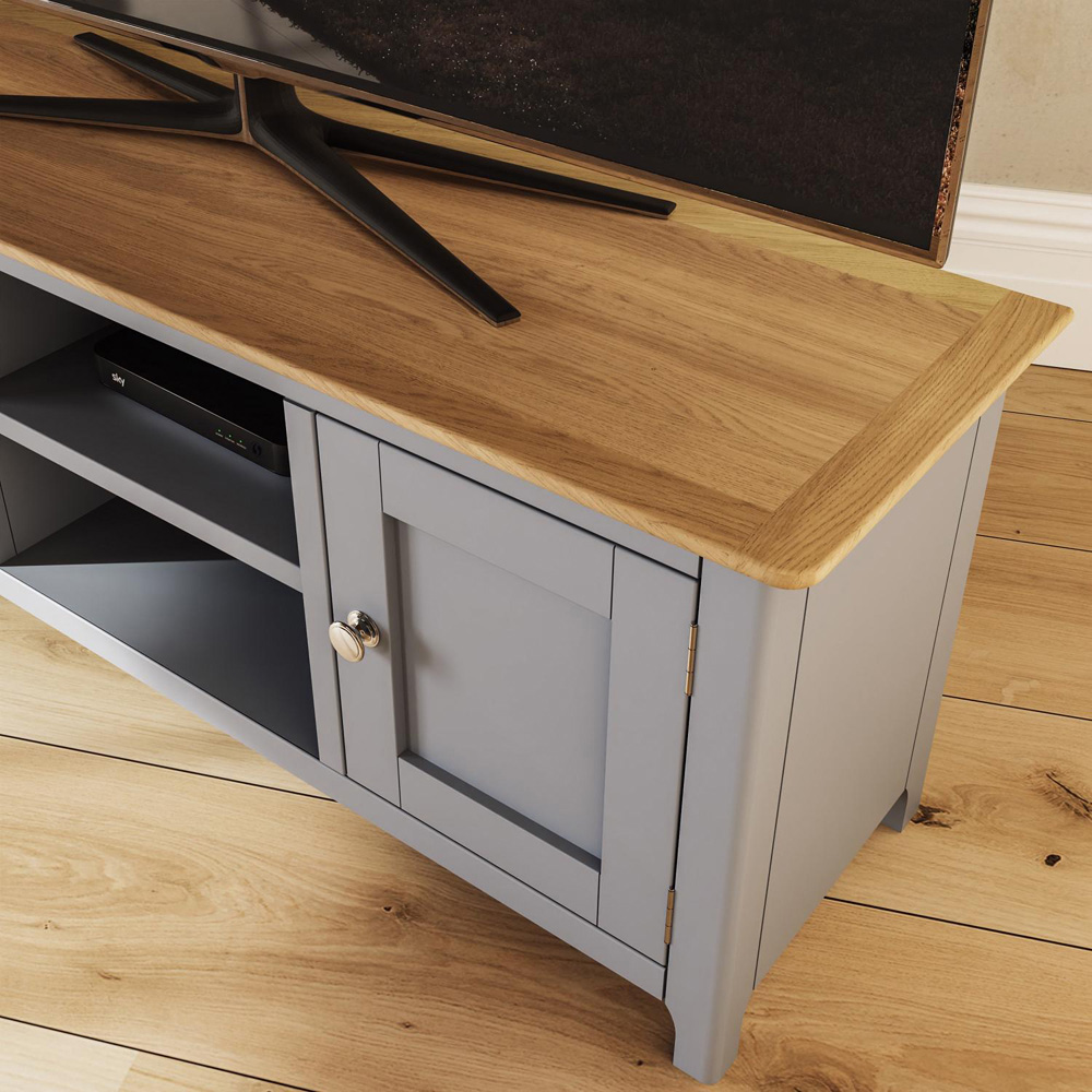 FWStyle Taberno 2 Door 2 Shelf Dove Grey and Oak Wide TV Unit Image 6