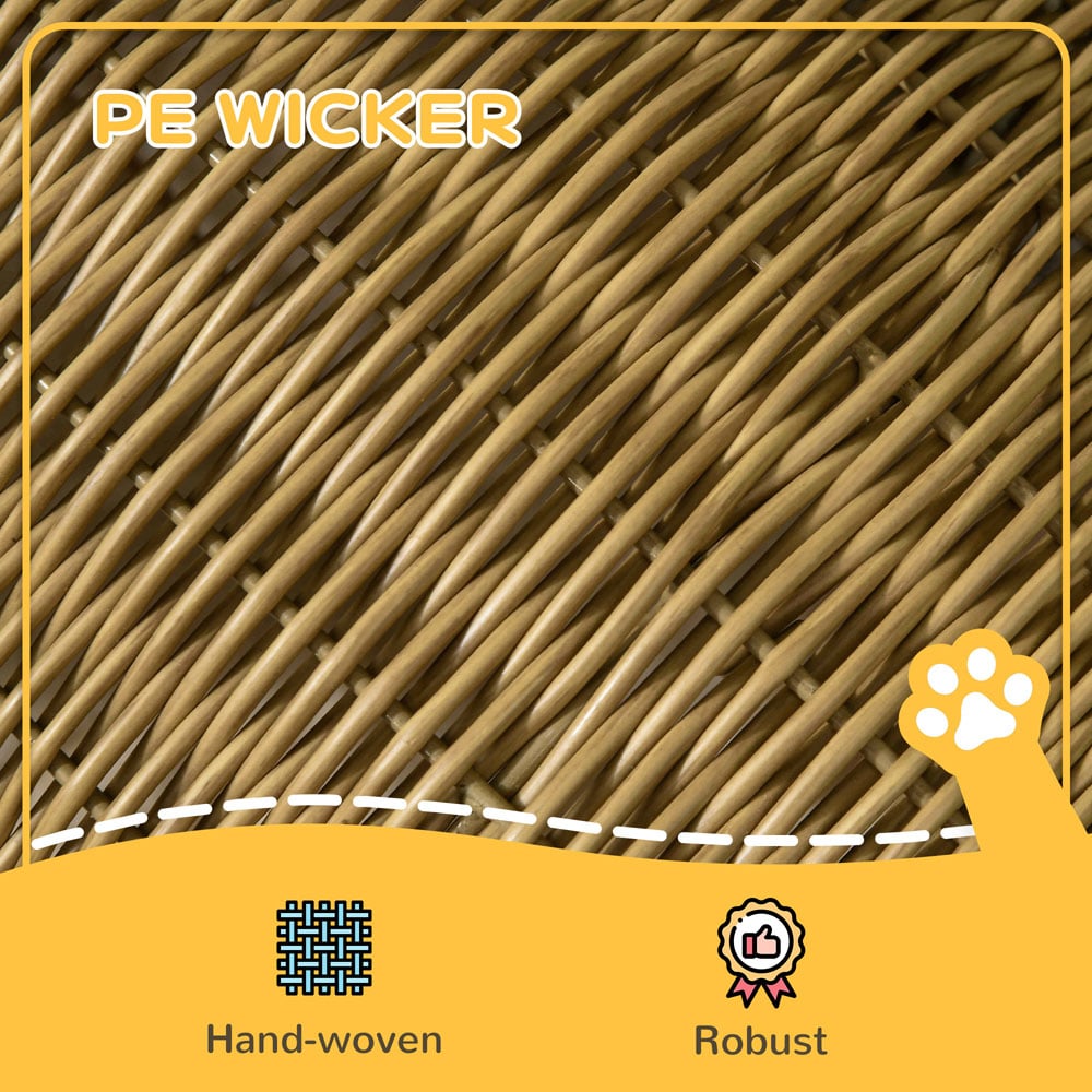 PawHut Light Brown Wicker Cat House Image 5