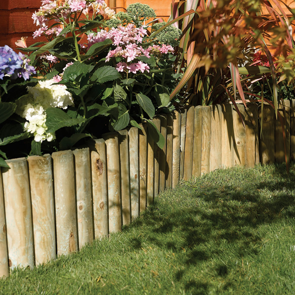 Rowlinson 30 x 180cm 2 Pack Easy Fix Spiked Log Roll Lawn Edging Image 2