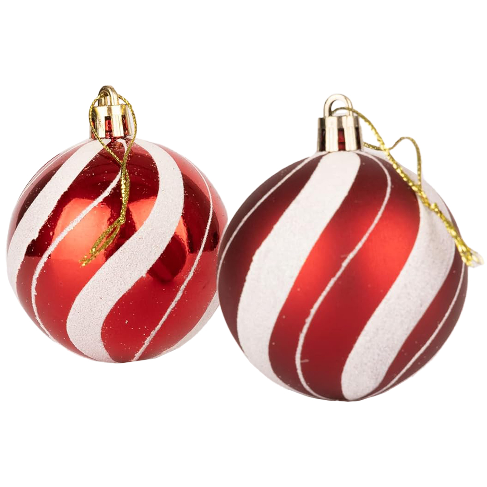 Shatchi 6cm Red and White Candy Strip Shatterproof Christmas Bauble 6 Pack Image 2