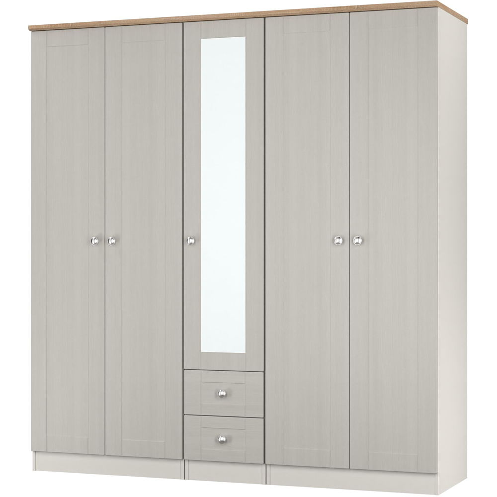 Crowndale Sussex 5 Door 2 Drawer Grey Ash and Bardolino Oak Tall Mirror Wardrobe Ready Assembled Image 3