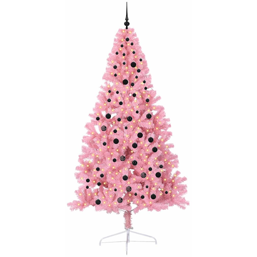 vidaXL Pre-Lit Black Baubles Pink Artificial Christmas Tree 8ft Image 1