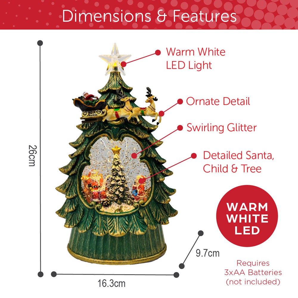 The Christmas Workshop Warm White LED Xmas Tree with Santa Light Up Snow Globe 26cm Image 9