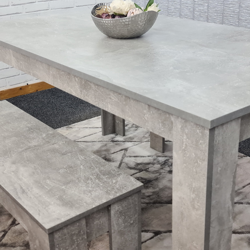 Portland 4 Seater Bench Dining Set Stone Grey and Grey Image 2
