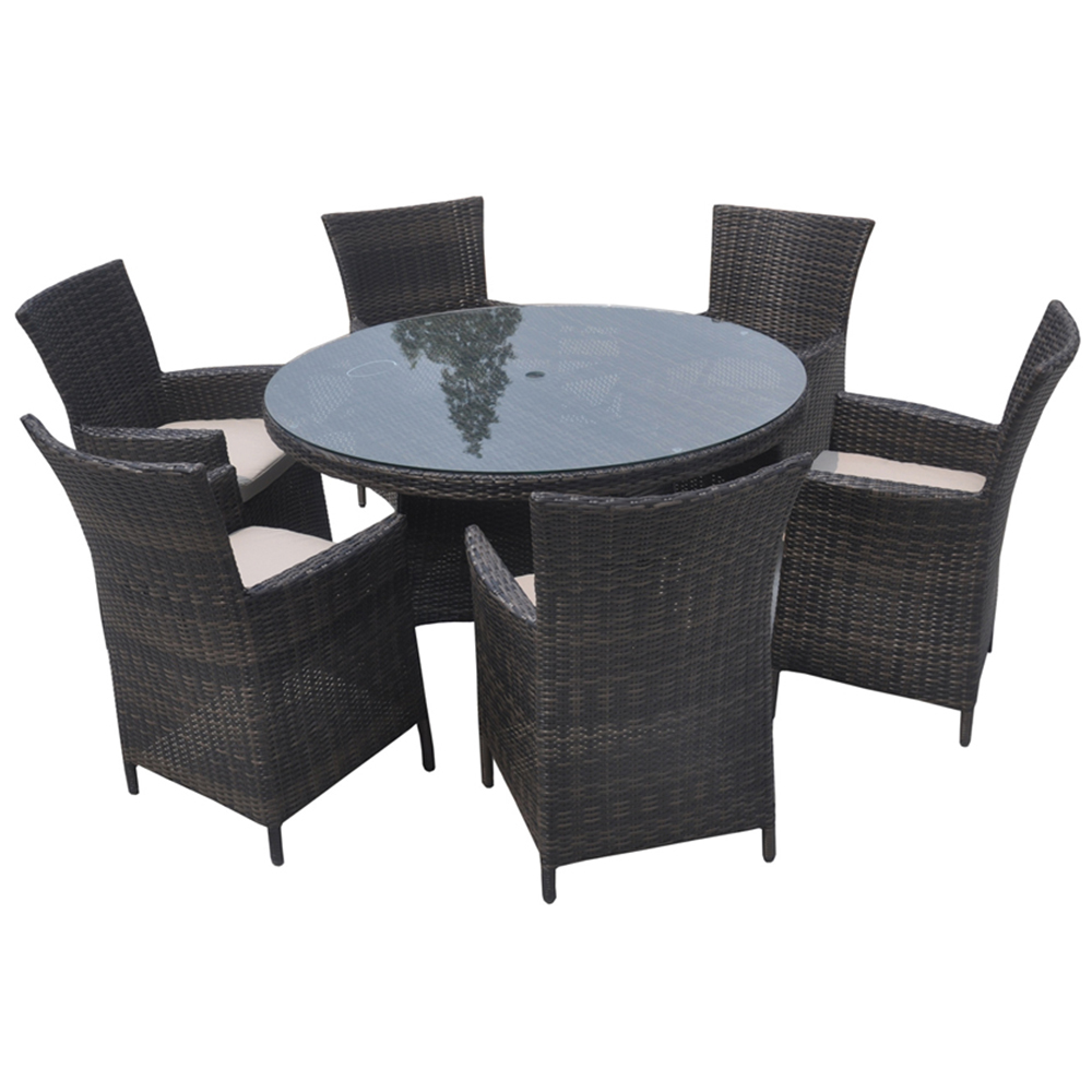 Furniture One 6 Seater Brown Rattan Garden Dining Set with Cushion Image 2