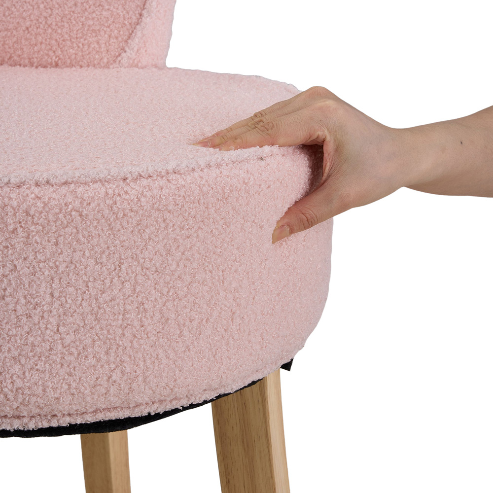 Living and Home Pink Teddy Fleece Button Tufted Vanity Stool Image 6