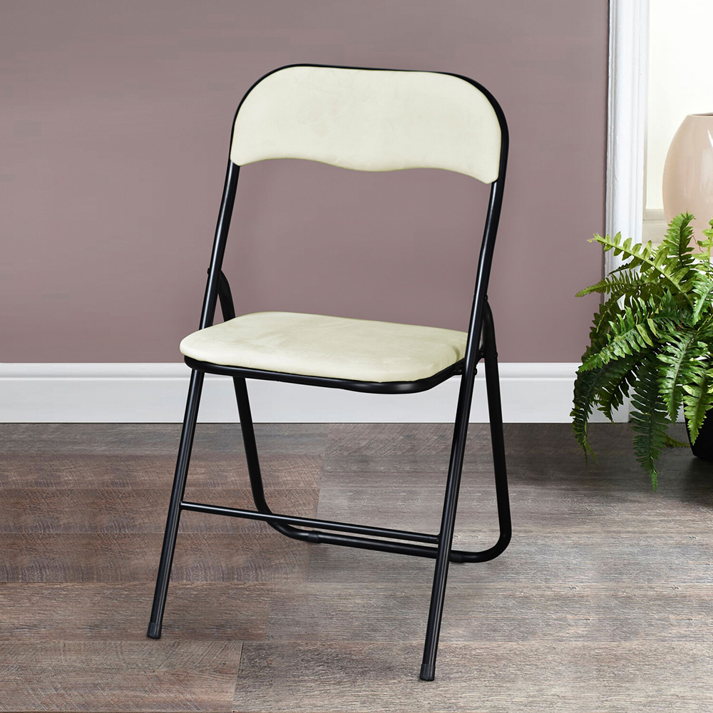 Cream Velvet Touch Steel Folding Chair Image 2