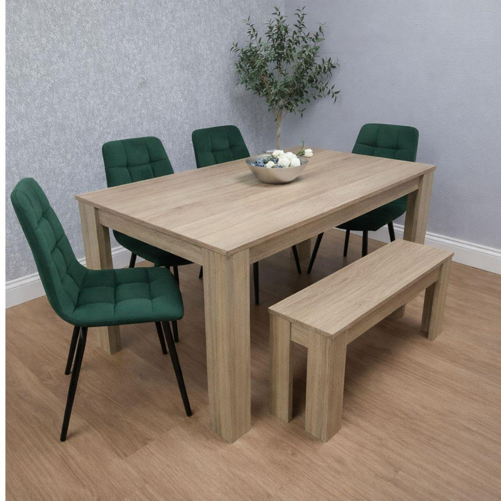Kosy Koala 6 Seater Velvet Dining Bench Set Oak Effect and Green Image 7