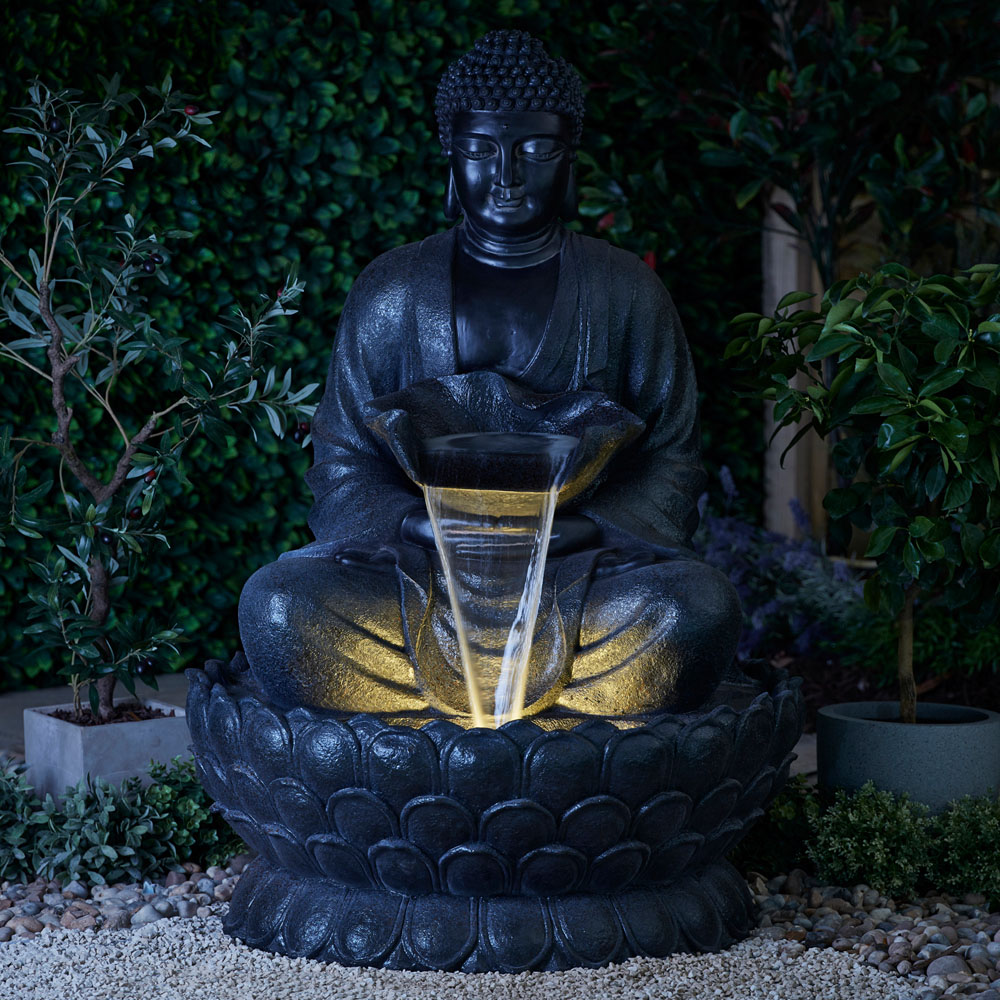 Garden Gear Sitting Buddha on Lotus with Water Feature Image 4