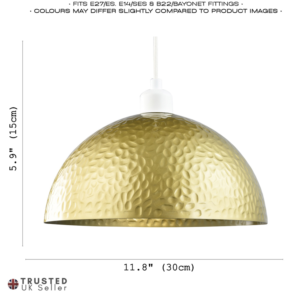 Happy Homewares Satin Gold Metal Hammered Domed Shape Pendant Shade Image 8