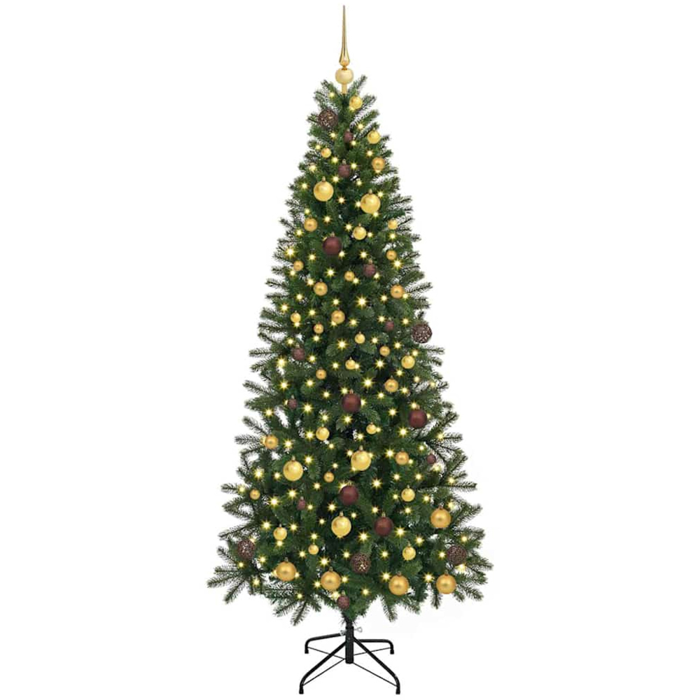 vidaXL Pre-Lit Gold and Bronze Baubles Green Artificial Christmas Tree 7ft Image 1