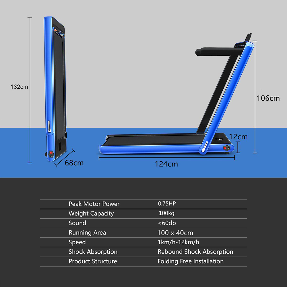 Costway 2 in 1 Blue Electric Folding Under Desk Treadmill with Bluetooth Image 8