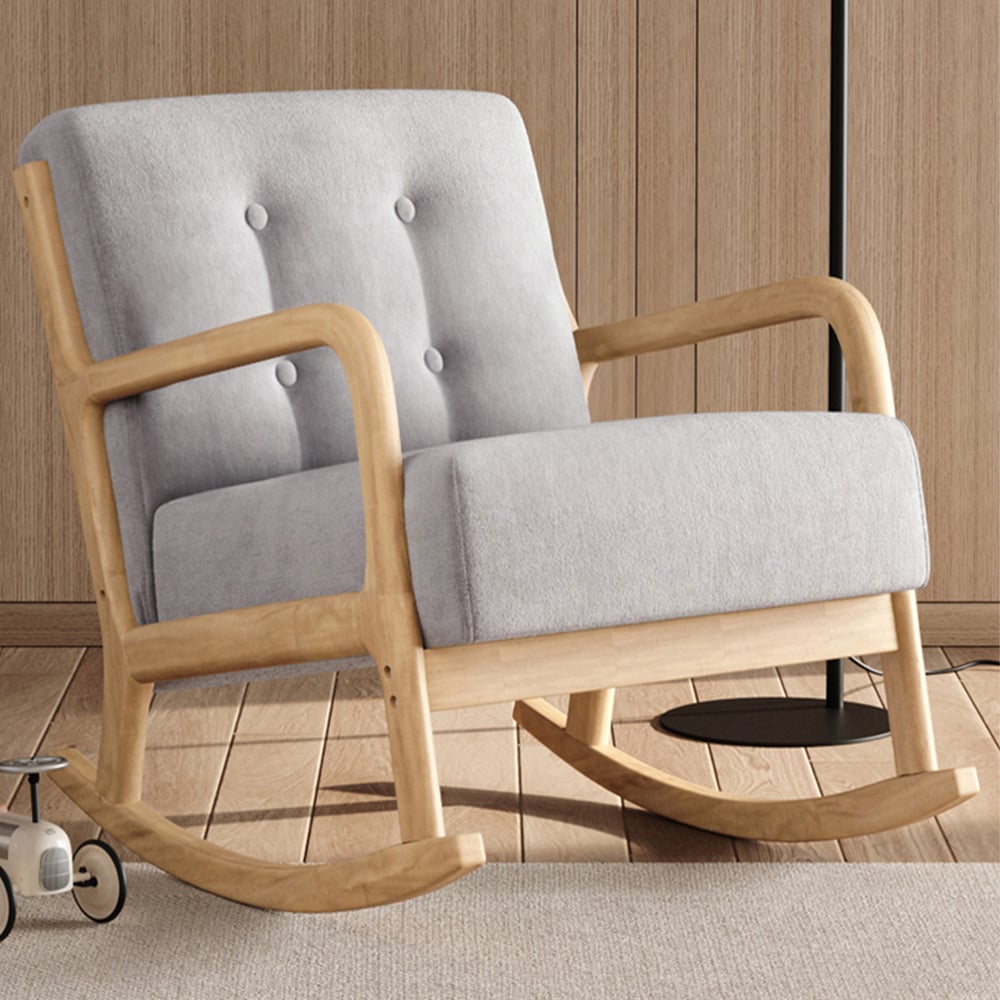Living and Home Grey Buttoned Wooden Rocking Chair Image 1