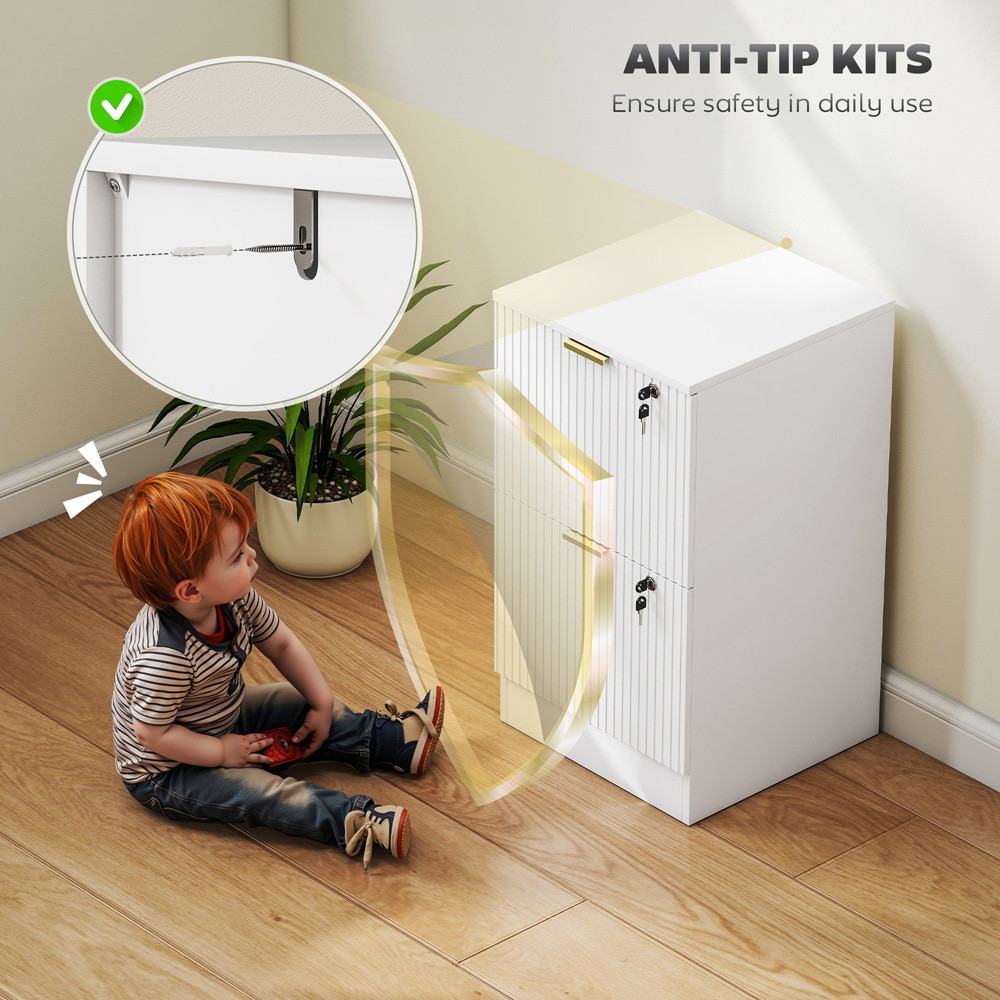 Portland 2 Drawer White Lockable Filing Cabinet with Keys Image 5