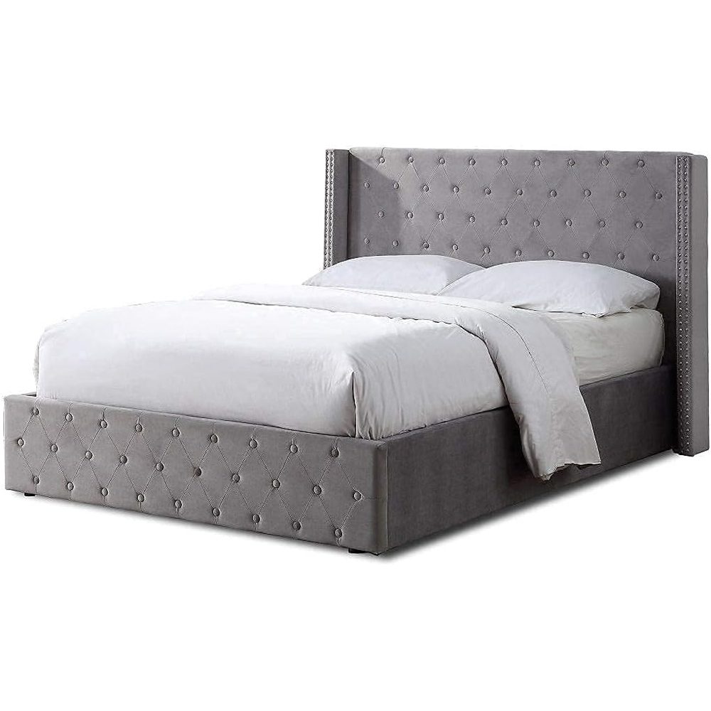 Home Treats Double Brushed Velvet Buttoned Winged Headboard Ottoman Bed Frame Image 2