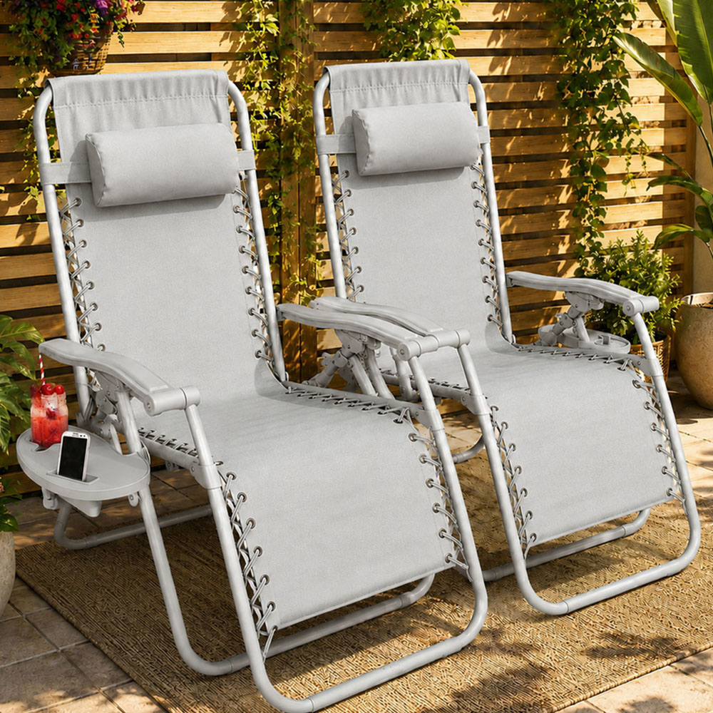Neo Set of 2 Grey Zero Gravity Reclining Foldable Sun Loungers Image 1