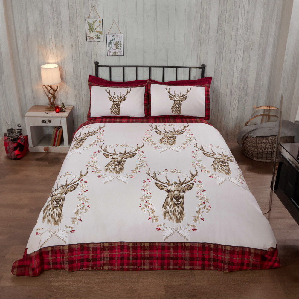 Rapport Home King Size Red Brushed Cotton New Angus Stag Duvet Set Image 1