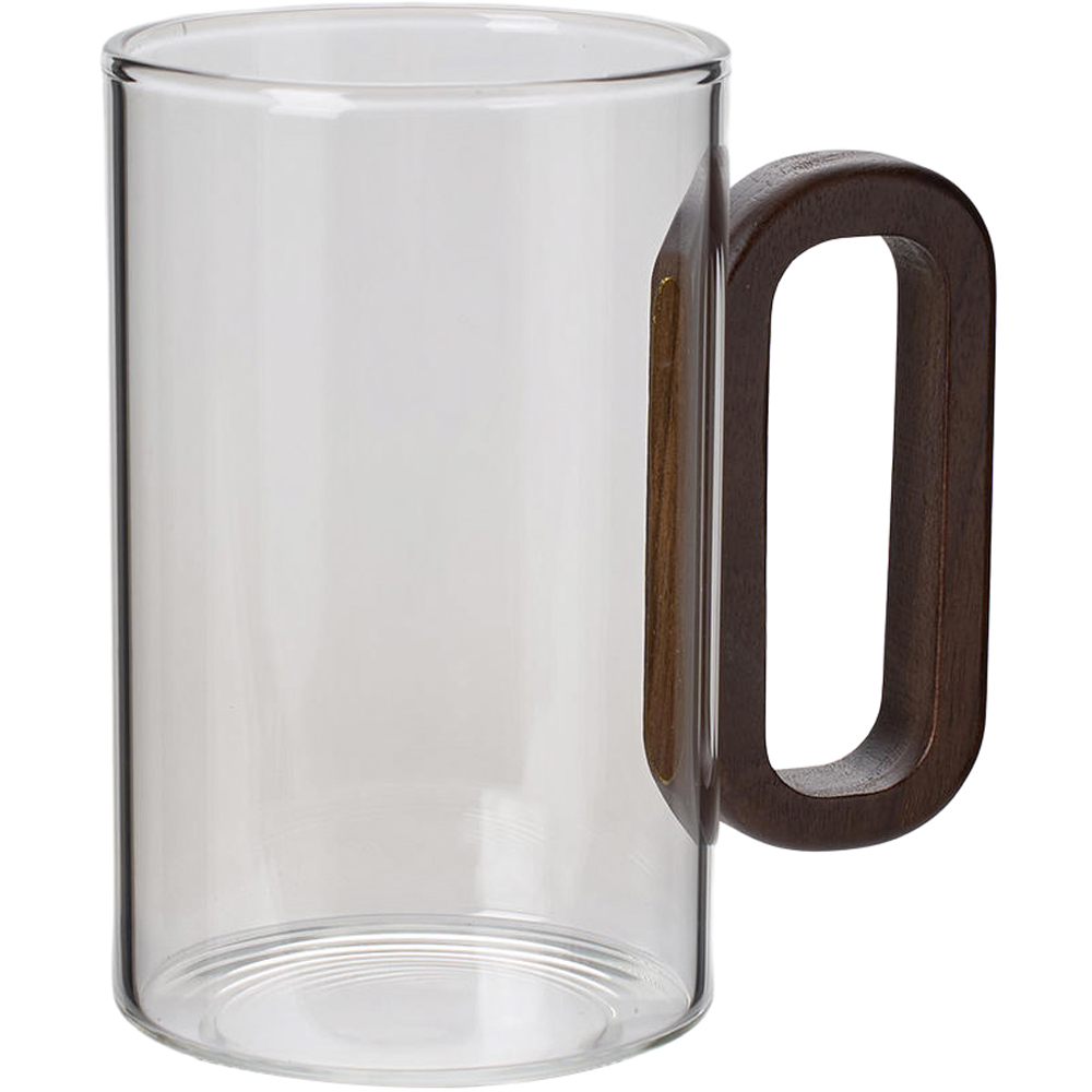 Living and Home 6 Piece Transparent Borosilicate Glass Wooden Handle Mug Set 360ml Image 3