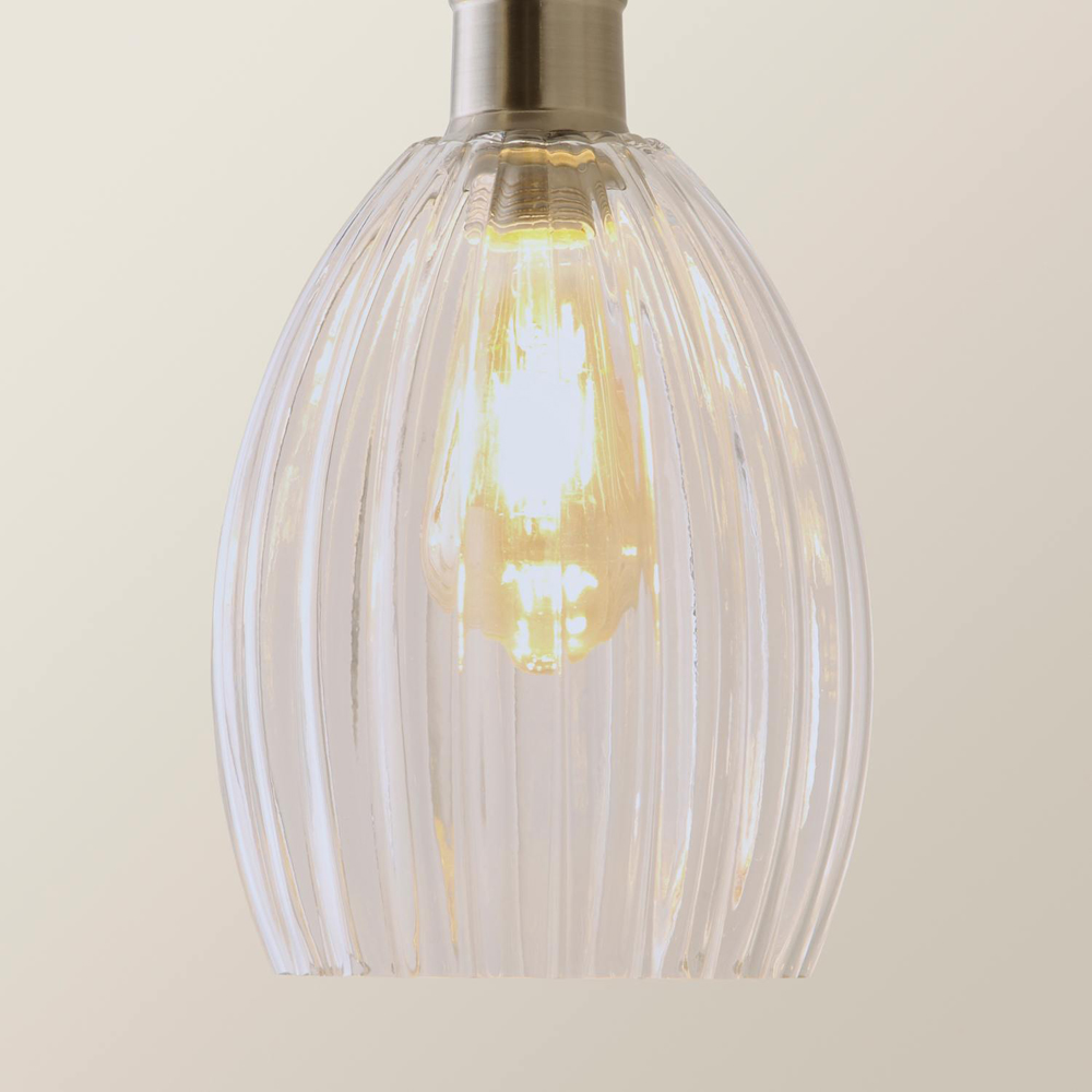 ValueLights Cheltenham Ribbed Shades Brushed Gold 3 Drop Bar Ceiling Light with Bulbs Image 4