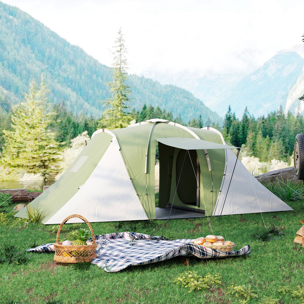 Outsunny 4-6 Person Camping Tent with 2 Bedroom Green and White Image 8