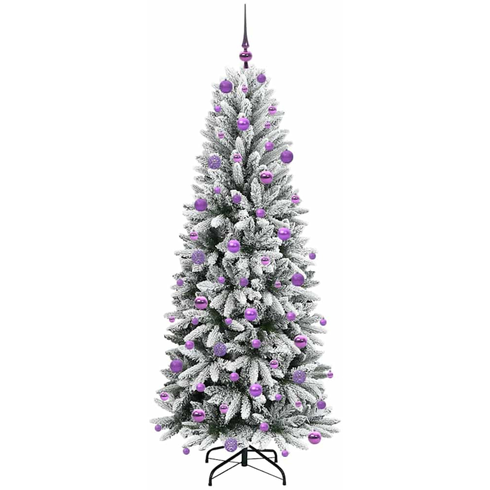 vidaXL Pre-Lit Lilac Baubles Artificial Snow Flocked Christmas Tree 6ft Image 4